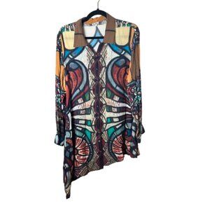 MILO'S Boho Patterned Asymmetrical Blouse Top Tunic Size XXL Art Print